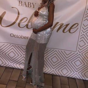 Silver sequin long gown